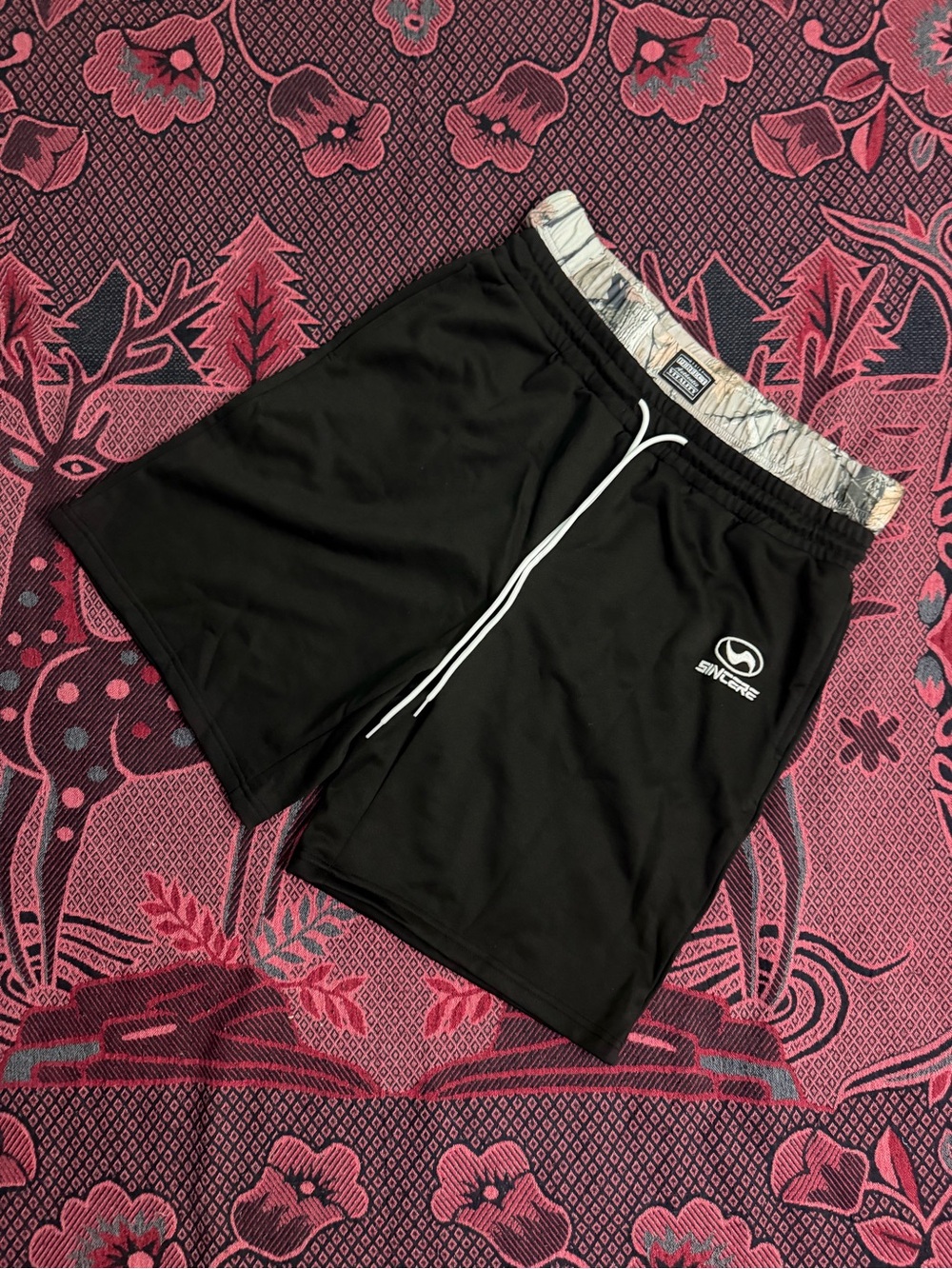 Men's Black Athletic Shorts with Contrast Waistband